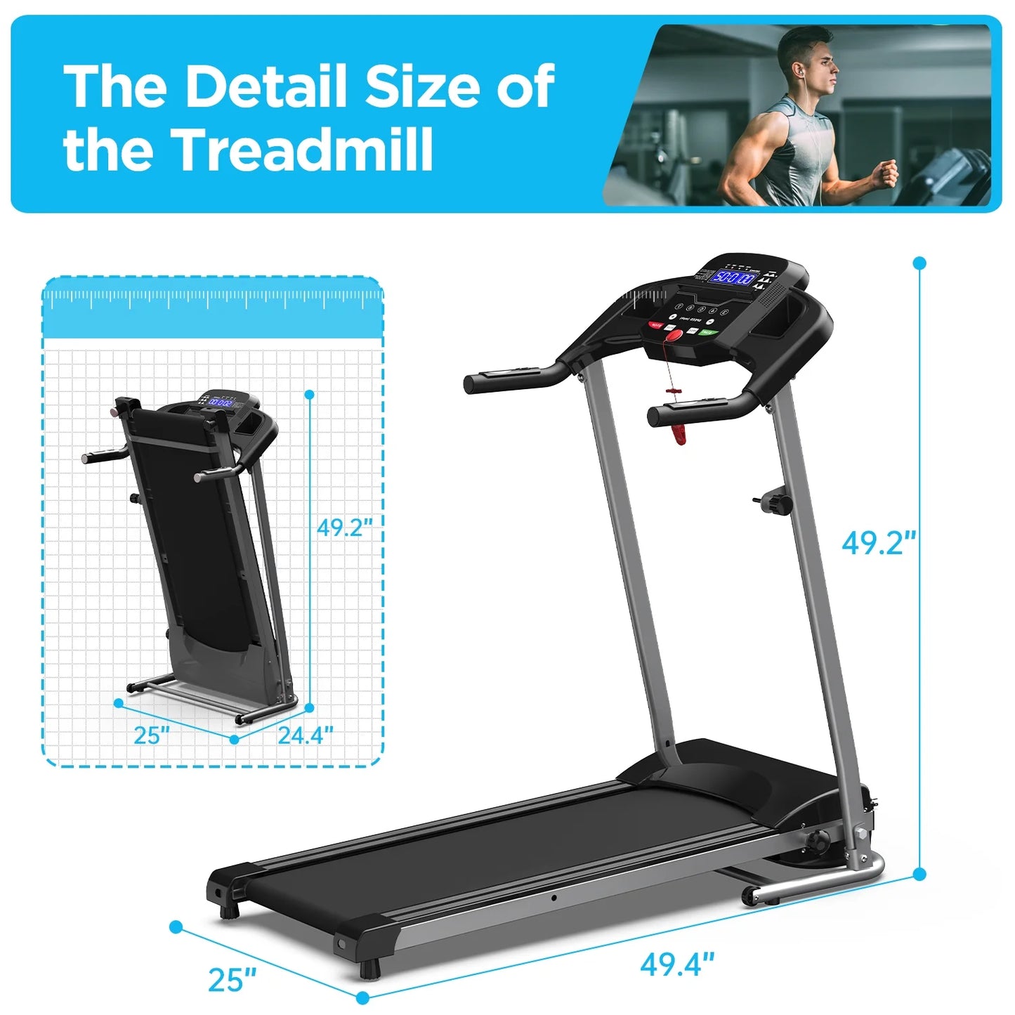 OEBNSKY Foldable Treadmill for Home, Folding Walking Treadmill Machince Walking Pad Portable Treadmill，Easy to Fold Assembly, MP3, LCD Display